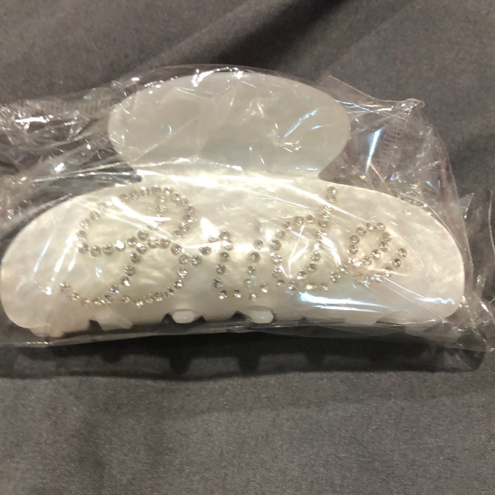 White Hair Clip with Rhinestone Design
